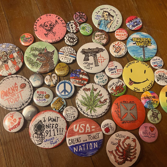 Greens on toast pin buttons